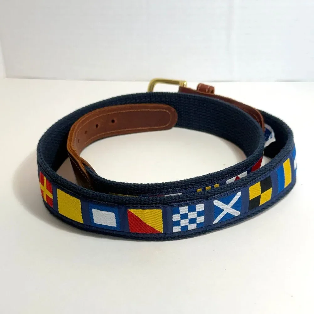 Vintage Preston Made in New England Nautical Signal Flags Ribbon Belt Size 34